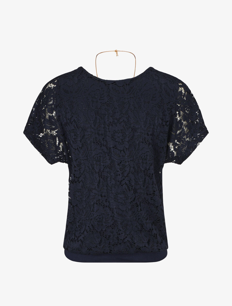 Top uni en broderies - Marine - 2
