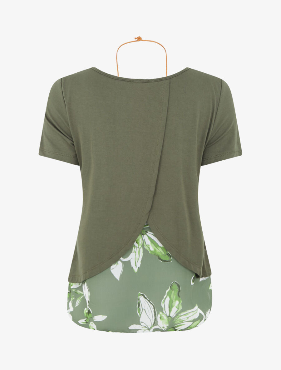Top effet superposé imprimé floral - Kaki - 2
