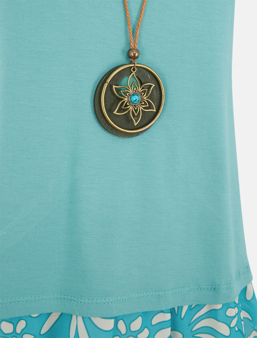 Top effet superposé imprimé fantaisie - Turquoise - 3