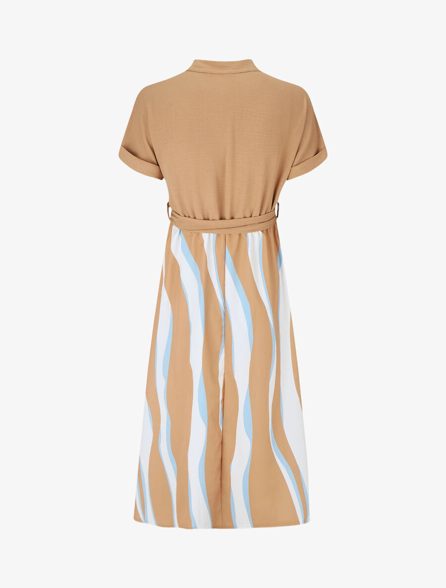Robe midi manches courtes motifs graphiques - Beige - 2