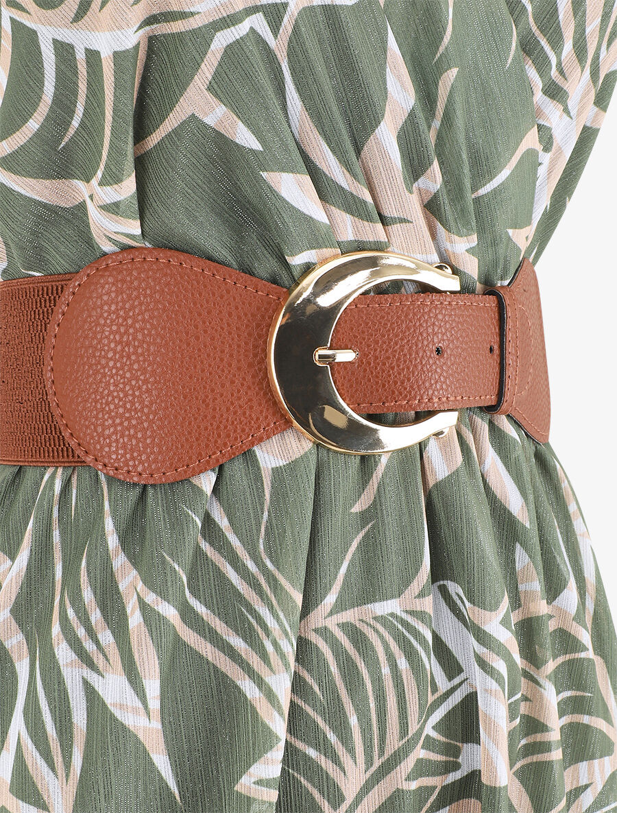 Robe élastiquée sans manches imprimé feuillage irisé - Kaki - 3