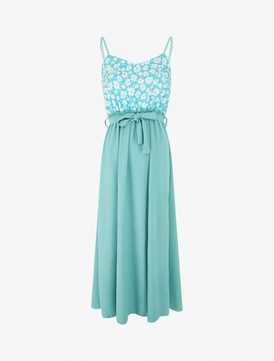Robe empire imprimé petites fleurs - Turquoise - 4