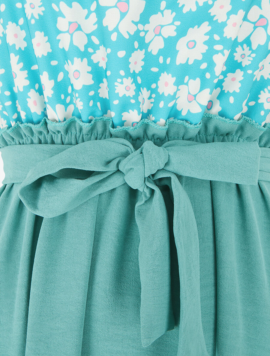 Robe empire imprimé petites fleurs - Turquoise - 3