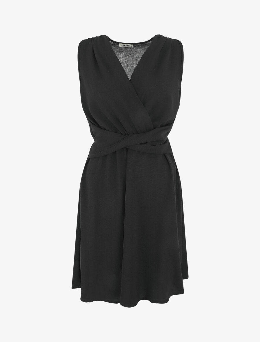 Robe unie élastiquée - Noir - 1