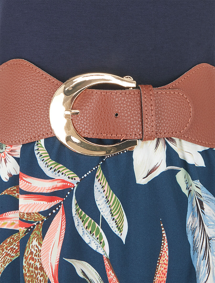 Robe longue à jupe imprimé fleuri - Marine - 4