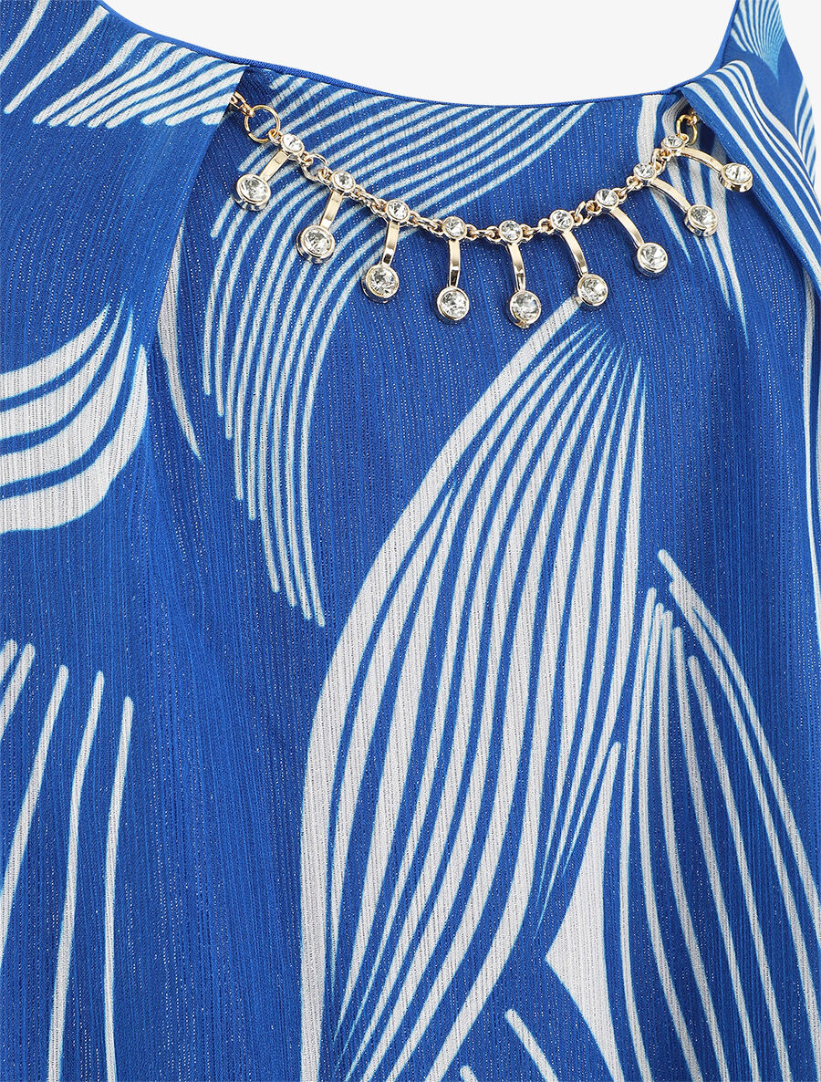 Top fantaisie en voile à bretelles et bijou - Bleu roi - 3