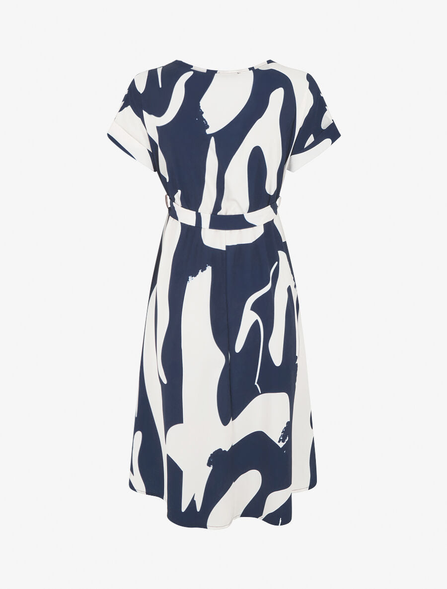 Robe élastiquée imprimé abstrait - Marine - 2