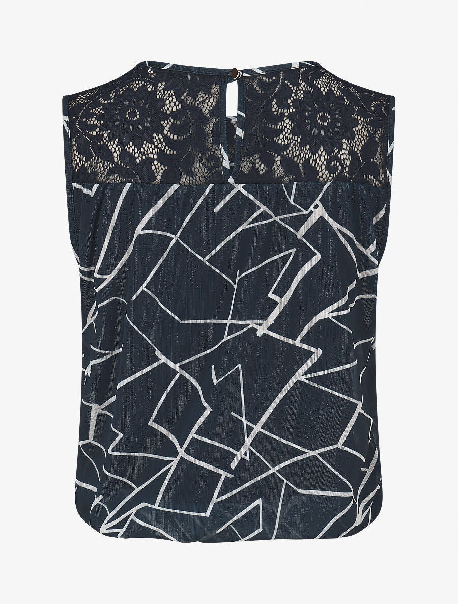 Top ample sans manches imprimé graphique - Marine - 2
