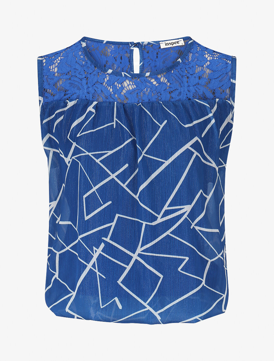 Top ample sans manches imprimé graphique - Bleu électrique - 4