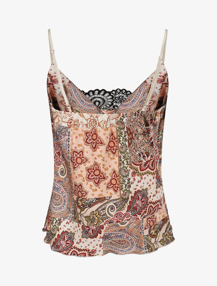 Top imprimé foulard à col bénitier - Beige - 2