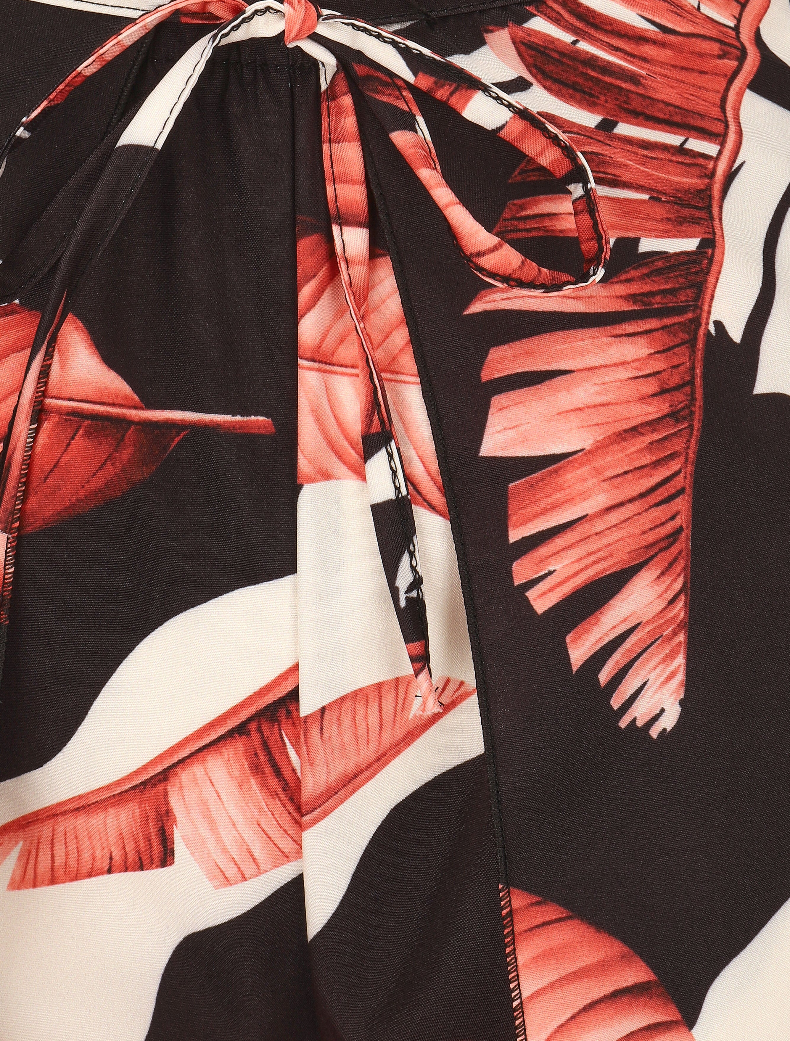 Pantalon à pans à nouer imprimé feuilles - Rouge/noir - 3