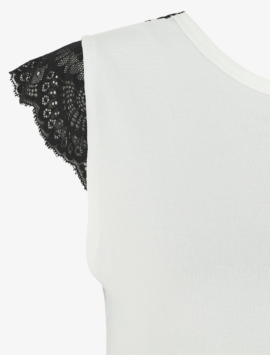 Top uni à détail dentelle - Blanc - 3