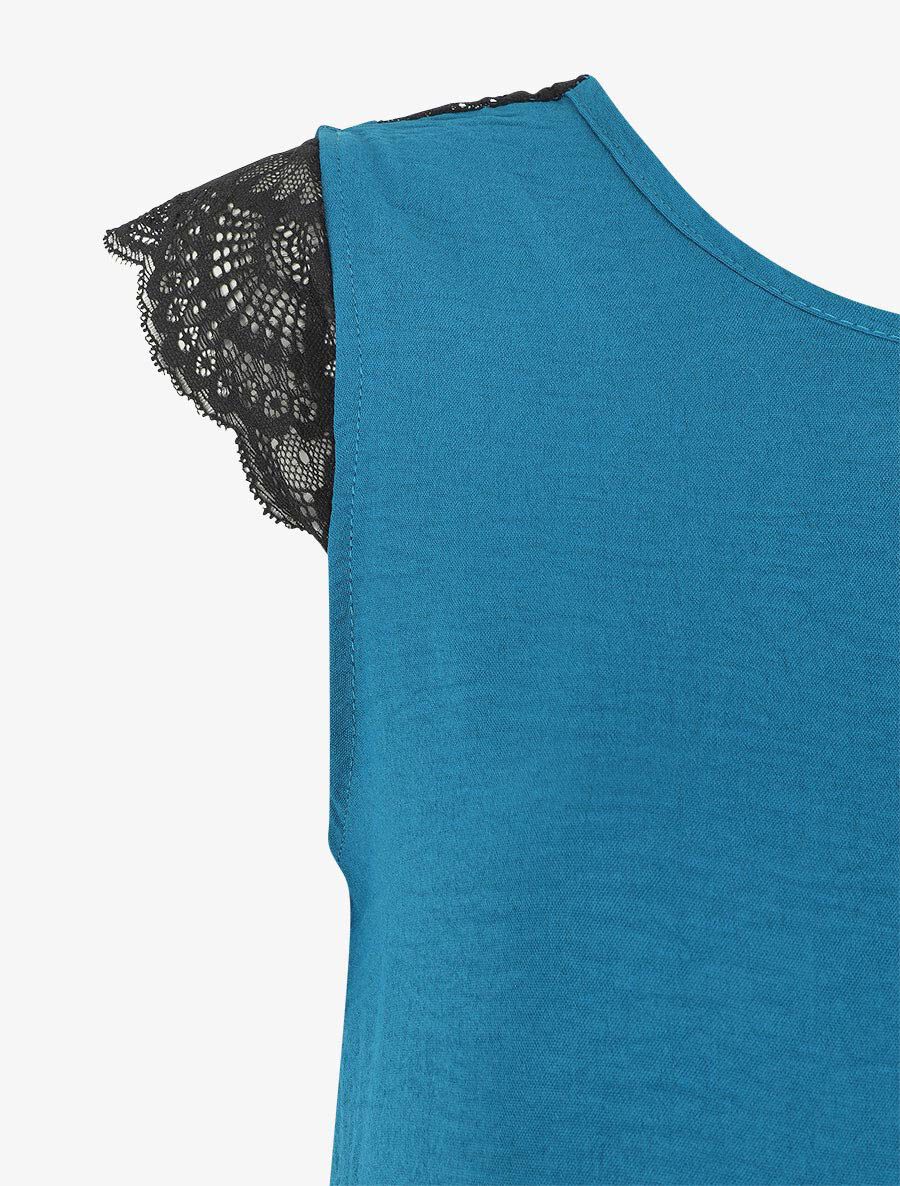 Top uni à détail dentelle - Bleu canard - 3