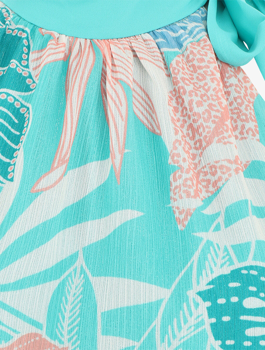Top fleuri en voile sans manches - Turquoise - 3
