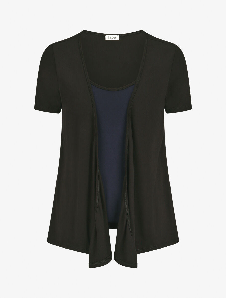 Top manches courtes style gilet ouvert - Noir/marine - 1