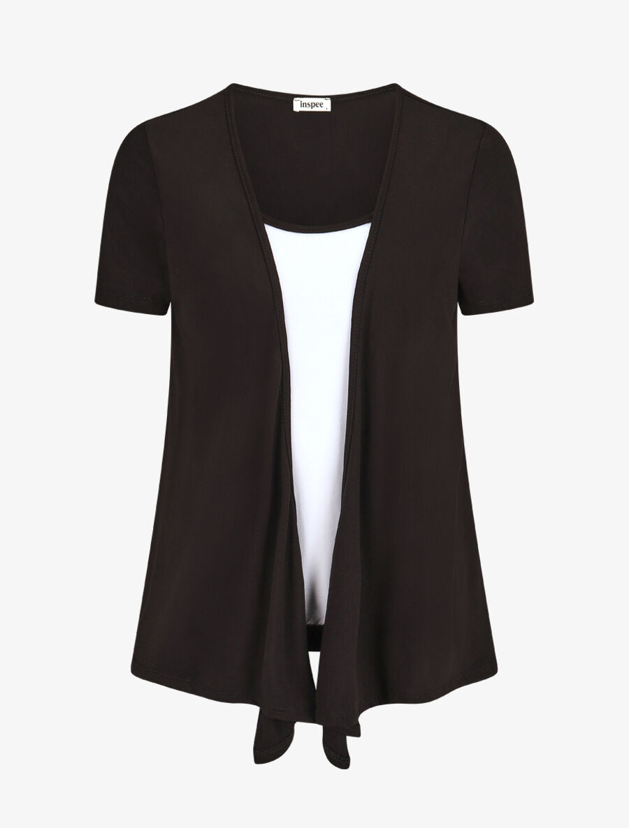 Top manches courtes style gilet ouvert - Noir/blanc - 1