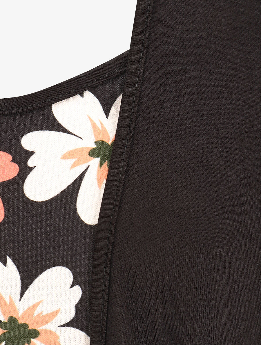 Top manches courtes style gilet ouvert imprimé fleuri - Noir - 3