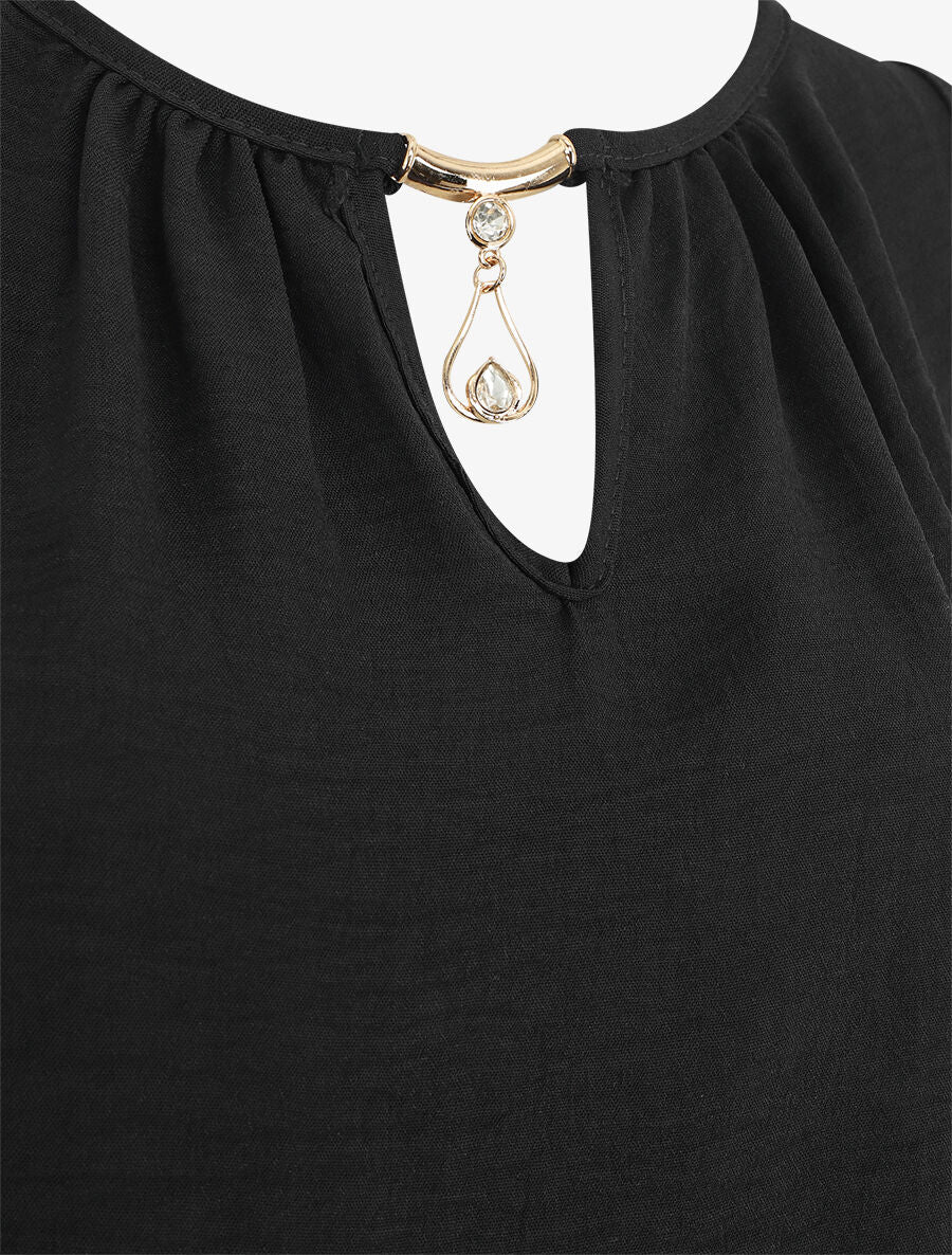 Top droit sans manches col bijou - Noir - 3