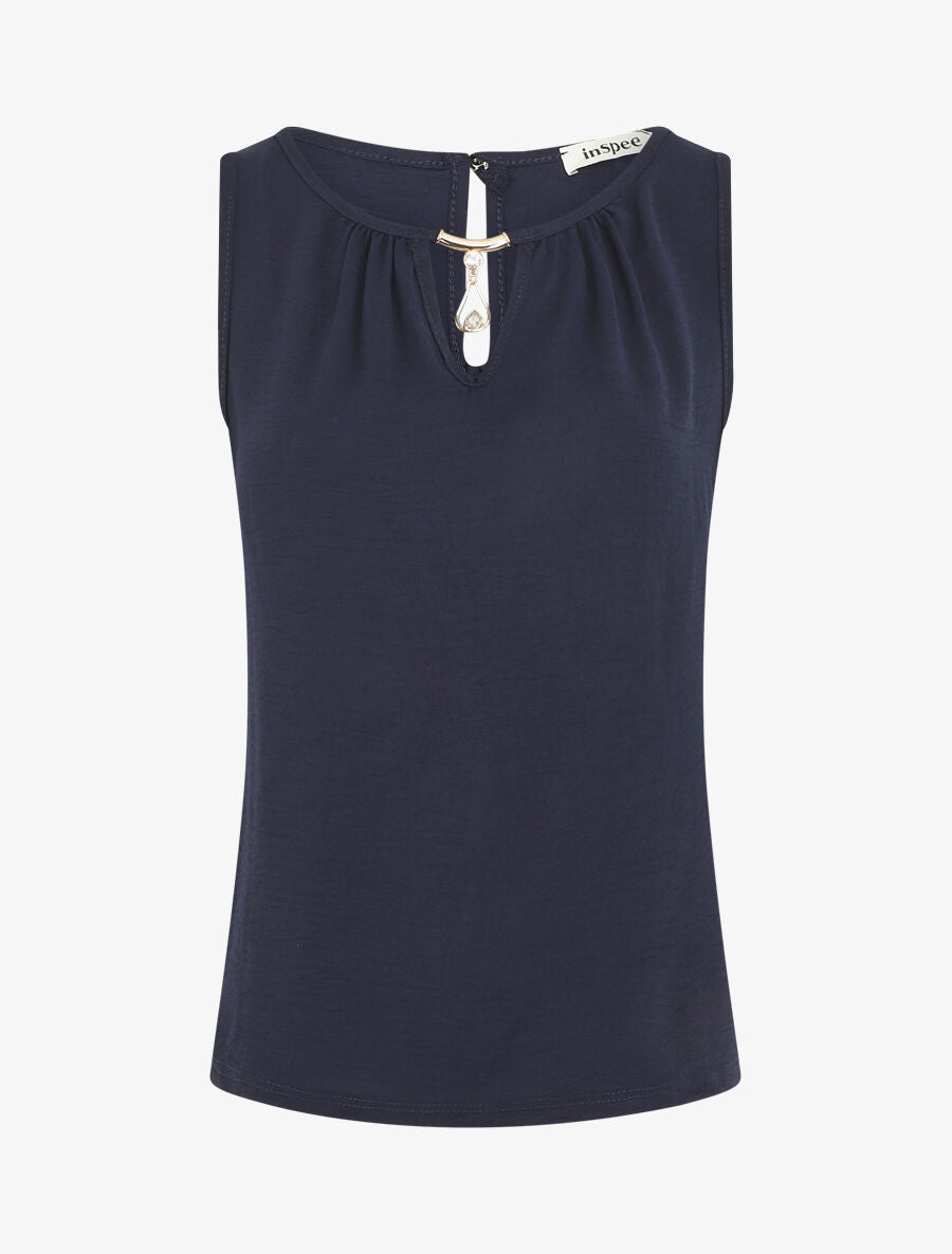Top droit sans manches col bijou - Marine - 1