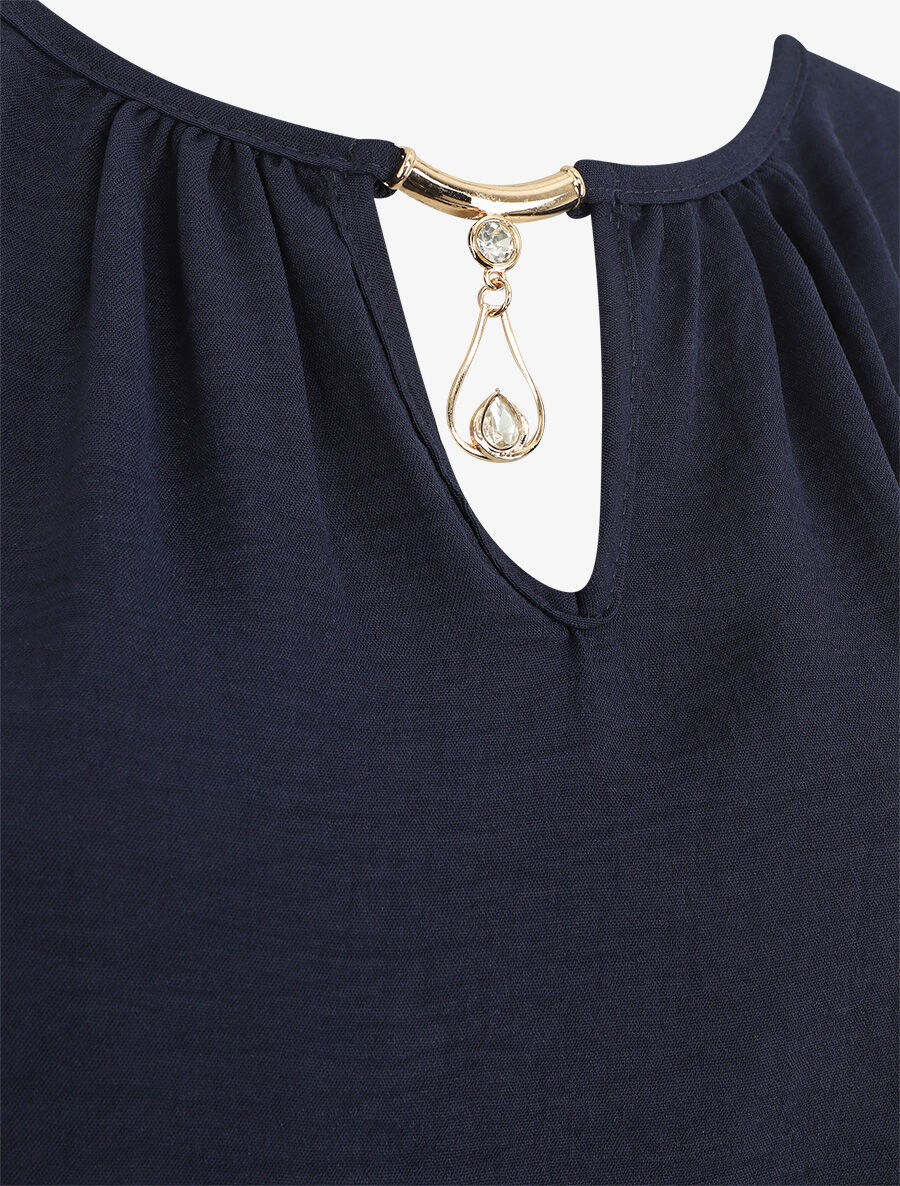 Top droit sans manches col bijou - Marine - 3