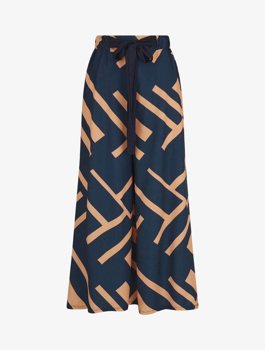 Pantalon ample taille haute motif graphique - Marine - 1