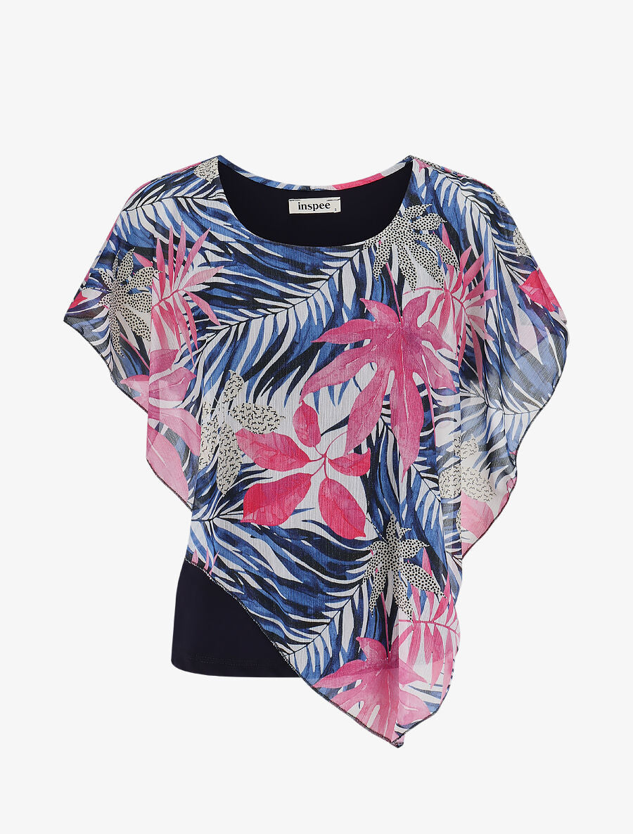 Top superposé stylisé imprimé feuillage - Marine - 1