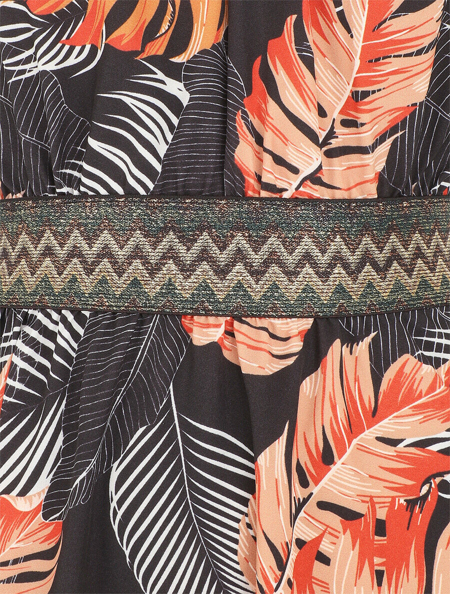 Robe longue imprimé tropical à larges bretelles croisées - Noir - 3