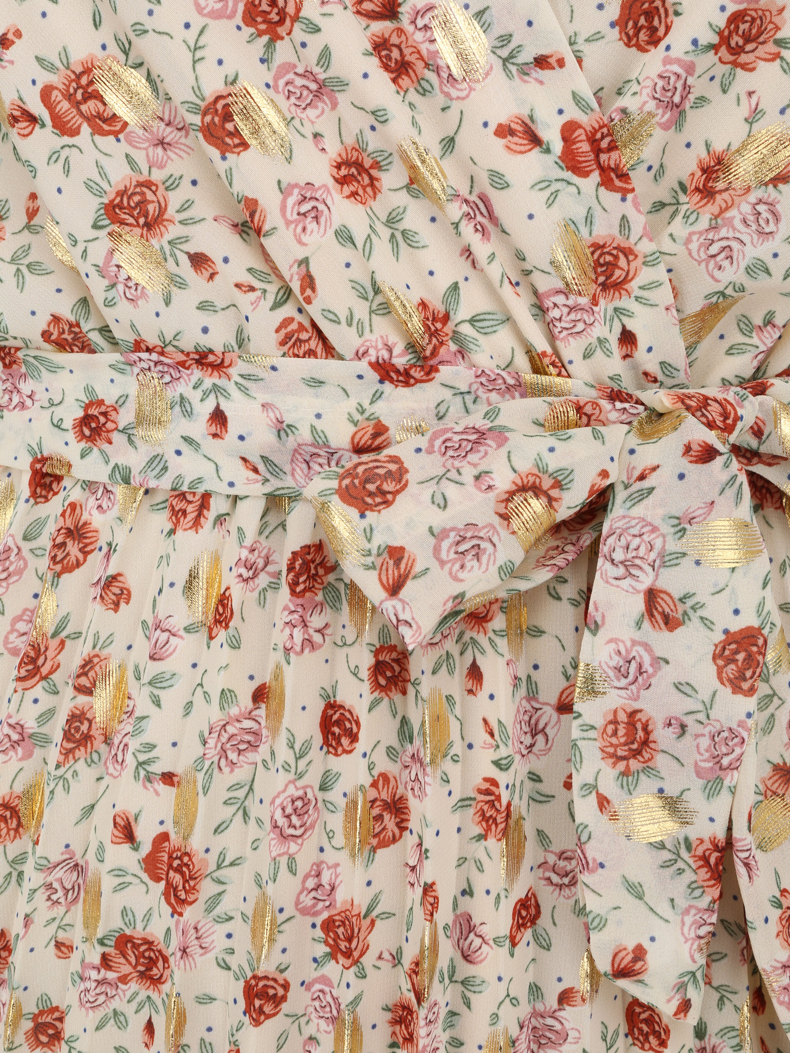 Robe empire courte imprimé roses irisées - Blanc - 3