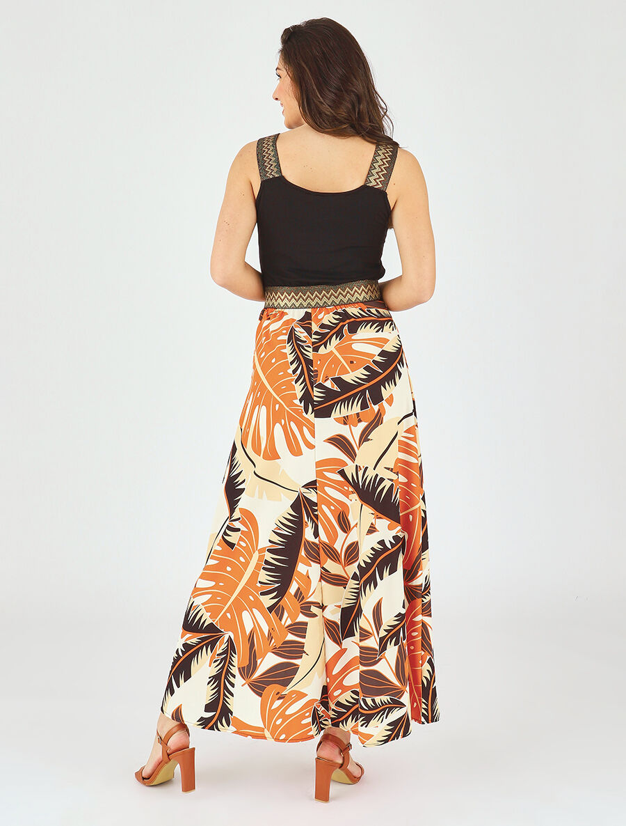 Robe longue à bretelles imprimé tropical - Noir - 5