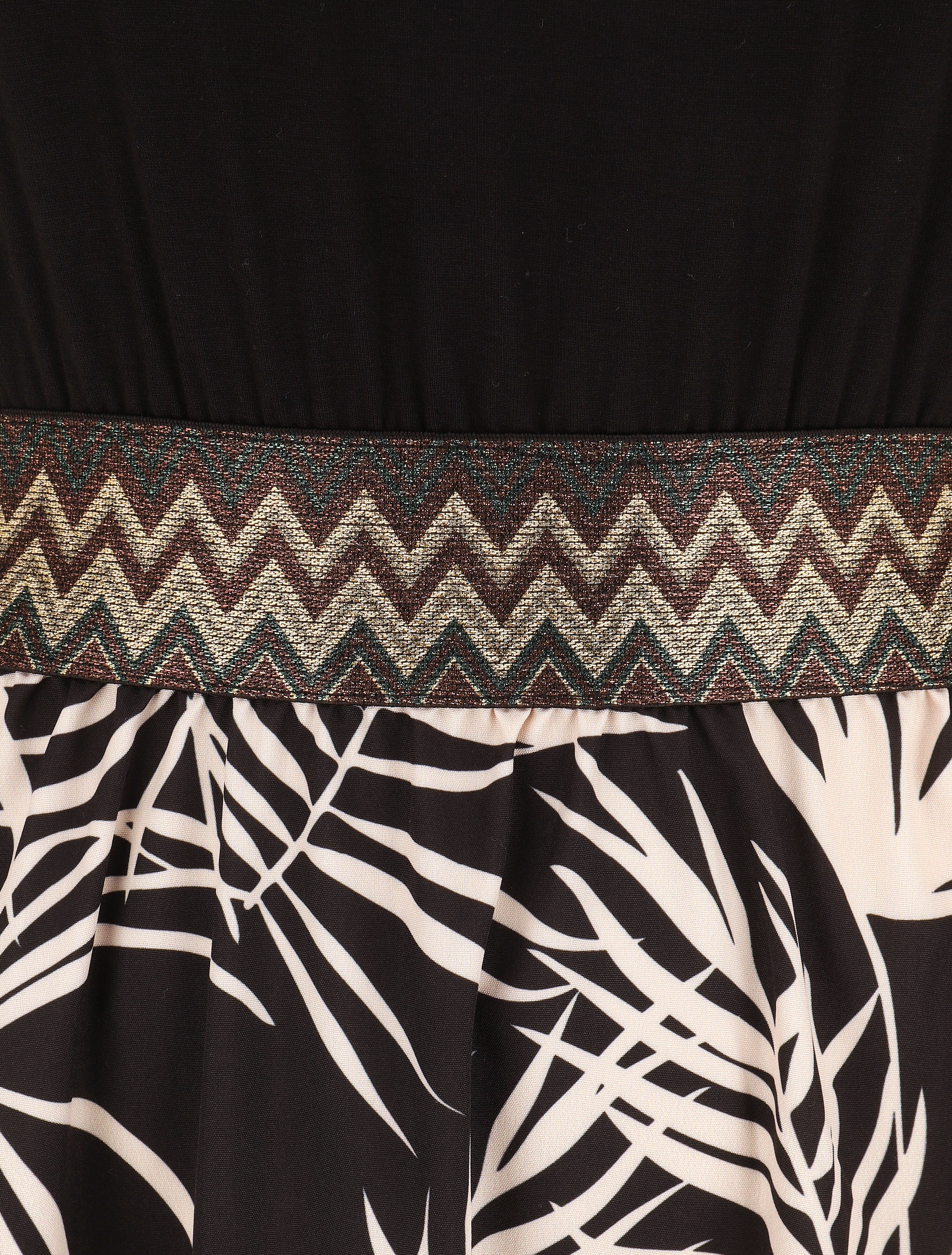 Robe longue à bretelles imprimé plantes tropicales - Noir - 3