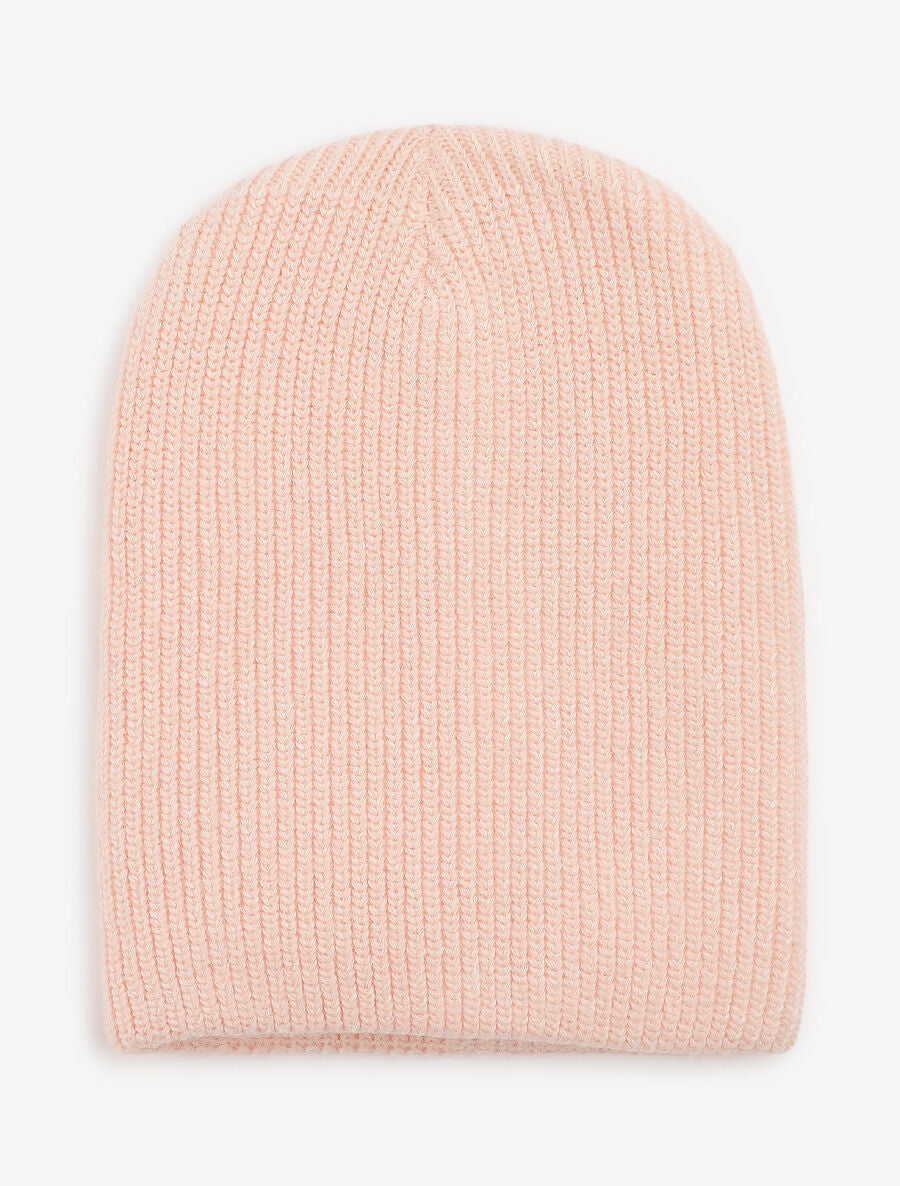 Bonnet uni en maille côtelée - Rose claire - 1