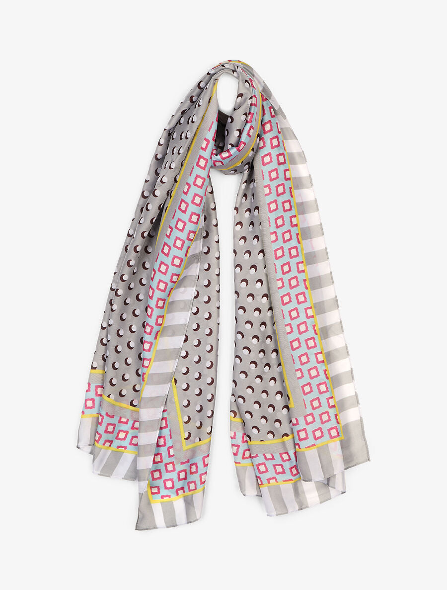Foulard en soie mélangée imprimé pois stylisés - Gris - 4