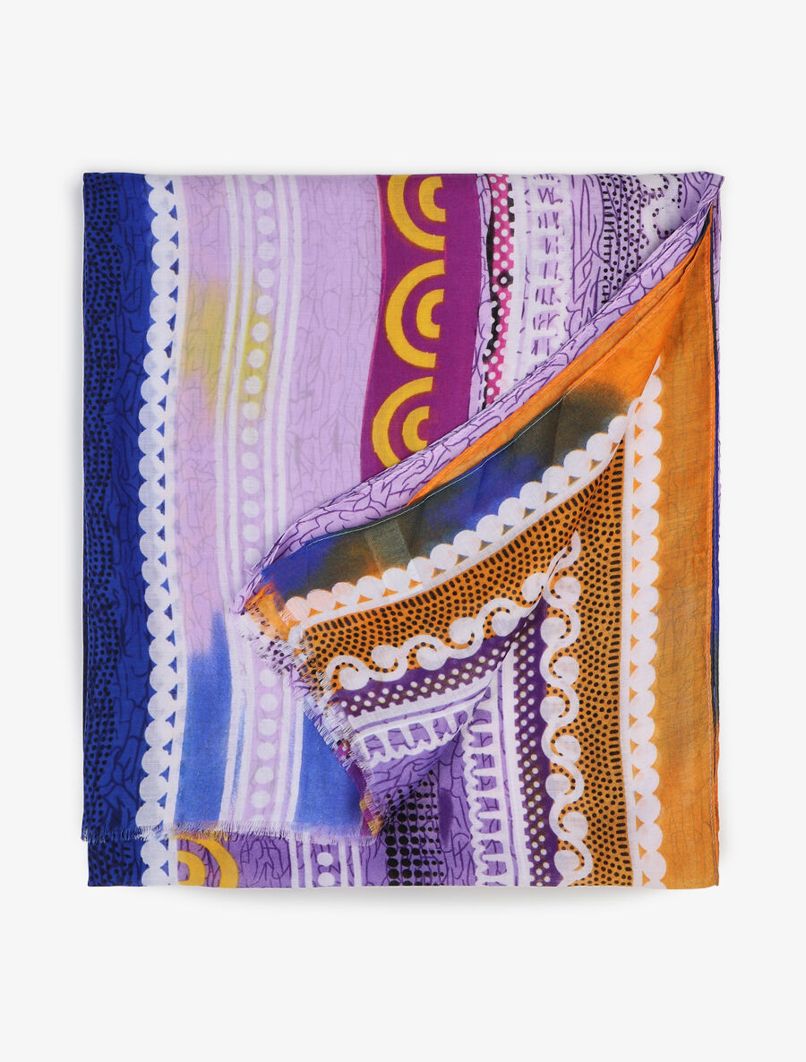 Foulard effiloché imprimé ethnique - Bleu - 2