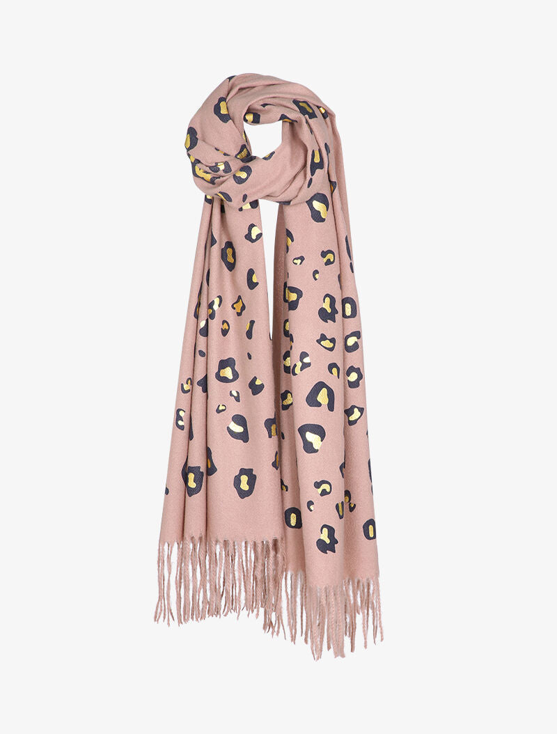 Echarpe à imprimé léopard lamé et franges - Rose - 3