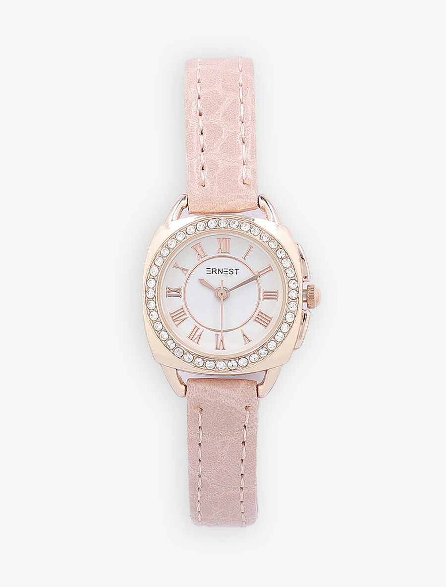 Montre effet croco à strass - Rose - 3