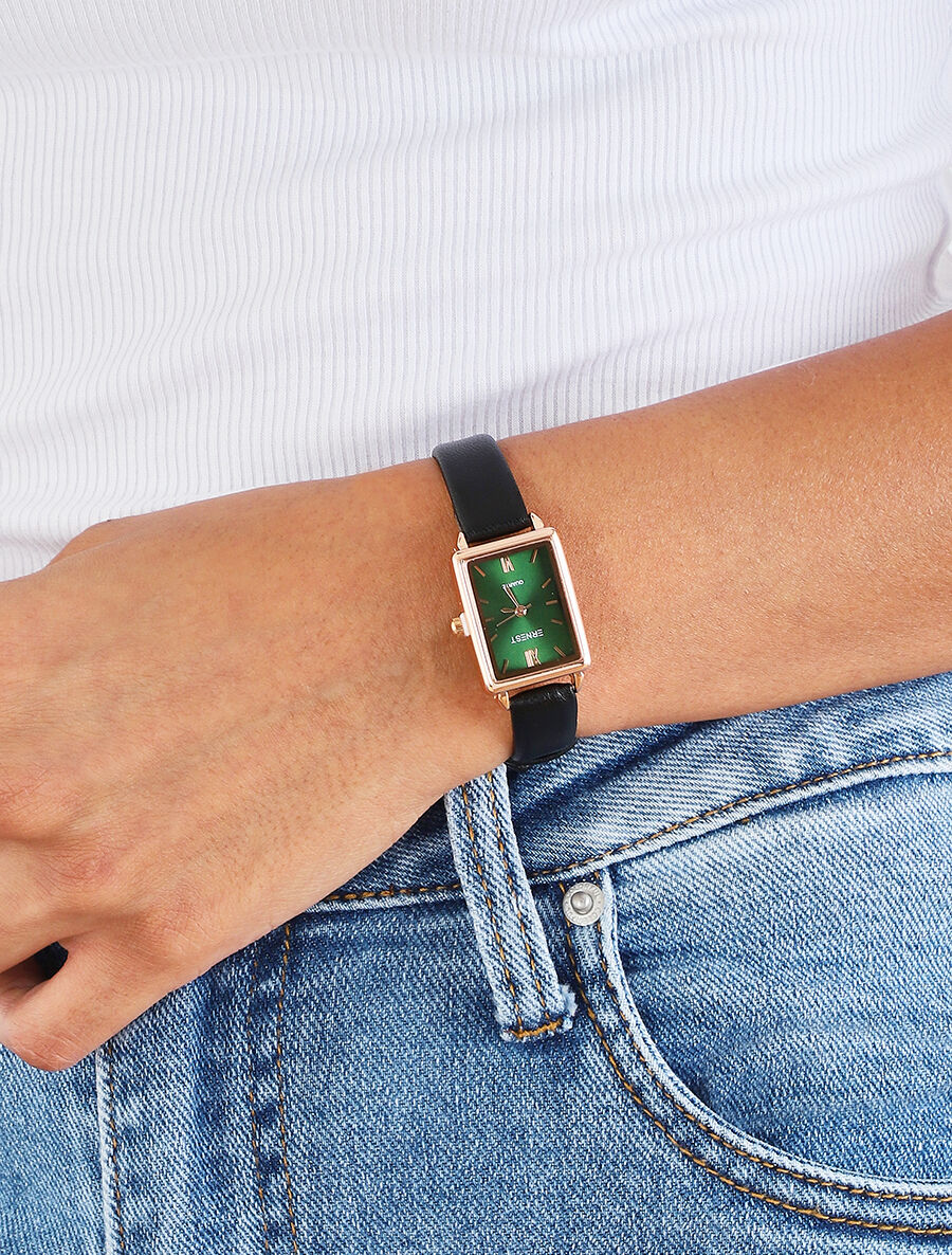 Montre carrée à bracelet en simili - Noir - 1
