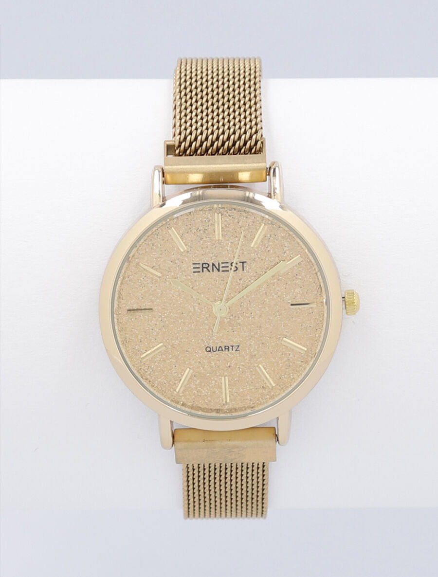Montre métallique ronde à paillettes - Or - 3