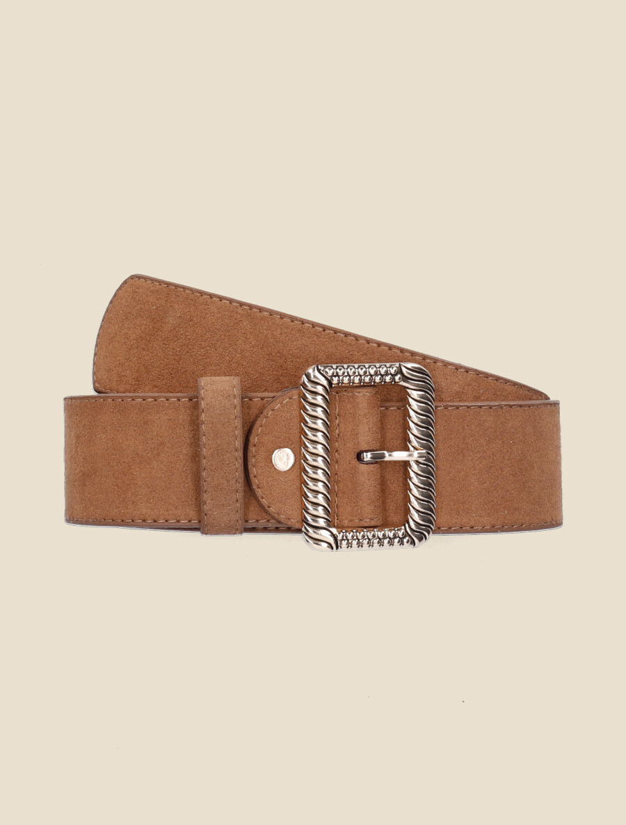 Ceinture en suédine à boucle carrée stylisée - Camel - 2