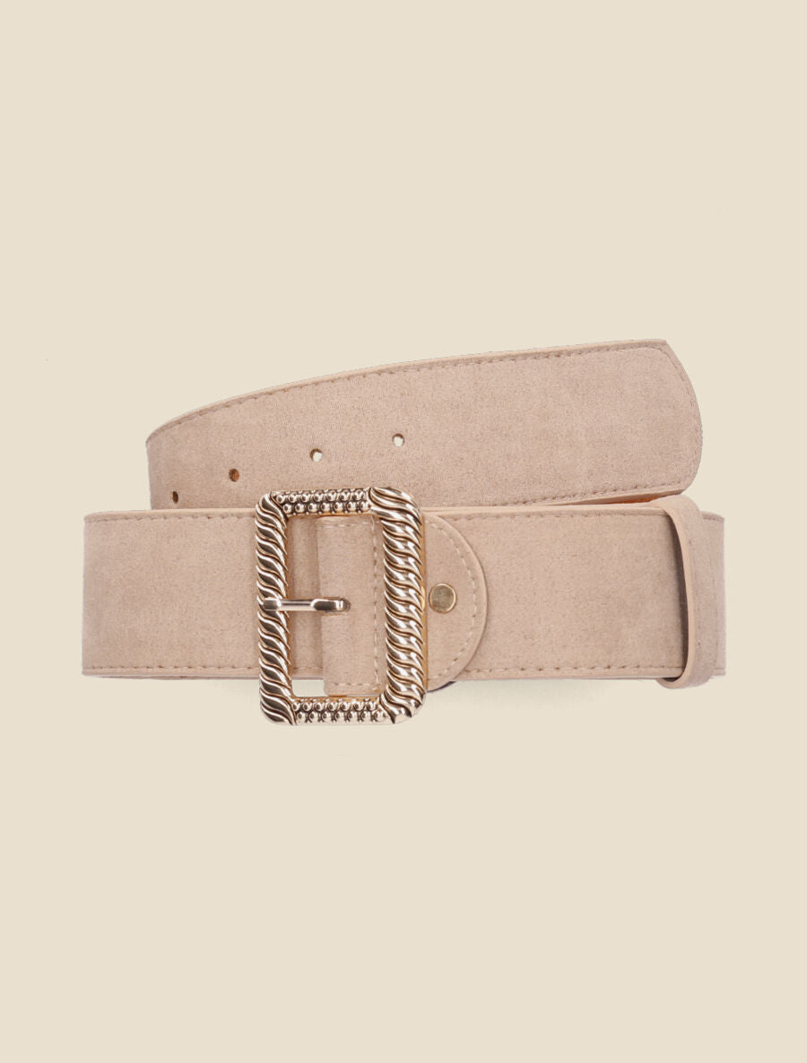 Ceinture en suédine à boucle carrée stylisée - Beige - 2