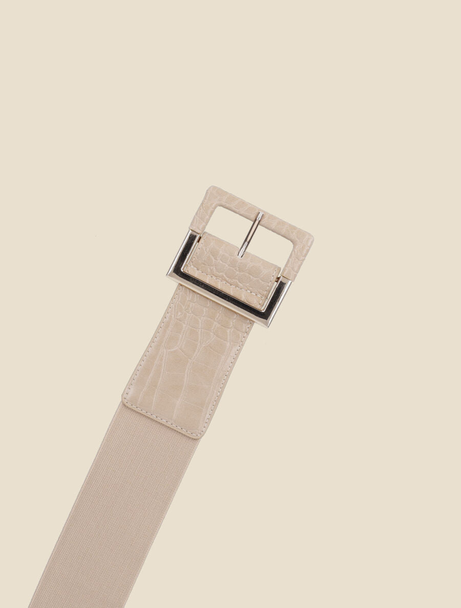 Ceinture croco à boucle carrée - Beige - 2