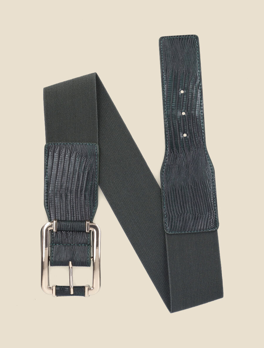 Ceinture effet python à boucle dorée - Vert - 1
