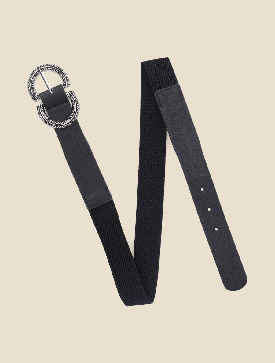 Ceinture à double boucles striées - Noir - 1