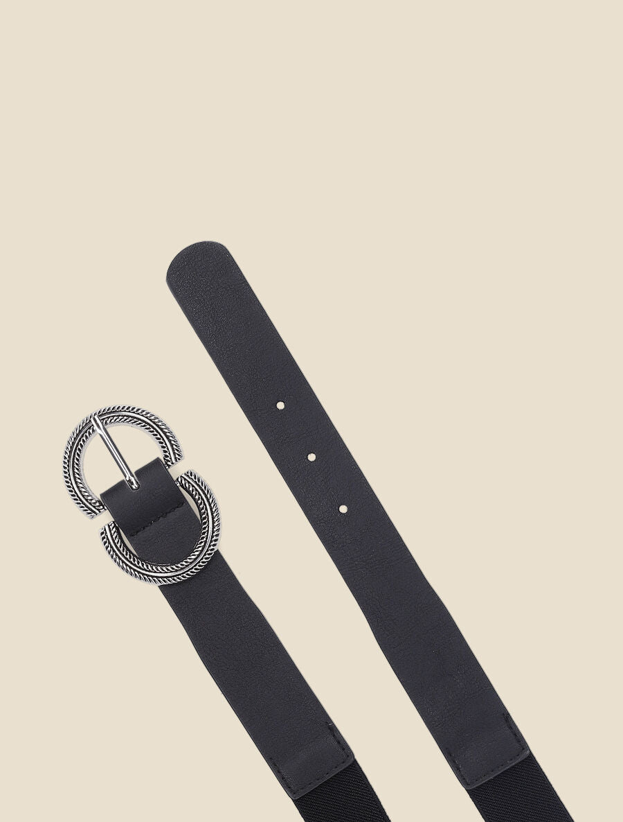 Ceinture à double boucles striées - Noir - 2
