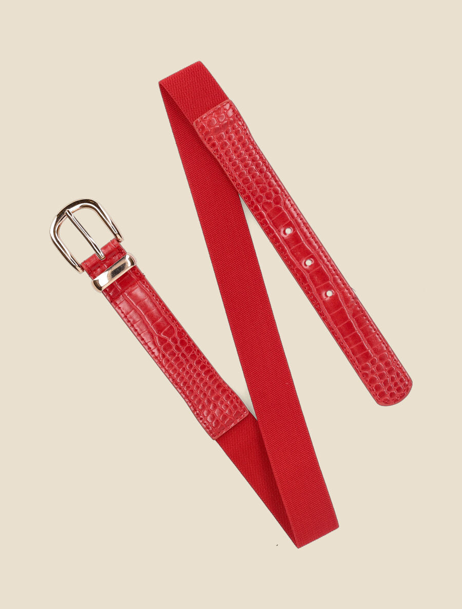 Ceinture élastiquée effet croco - Rouge - 3
