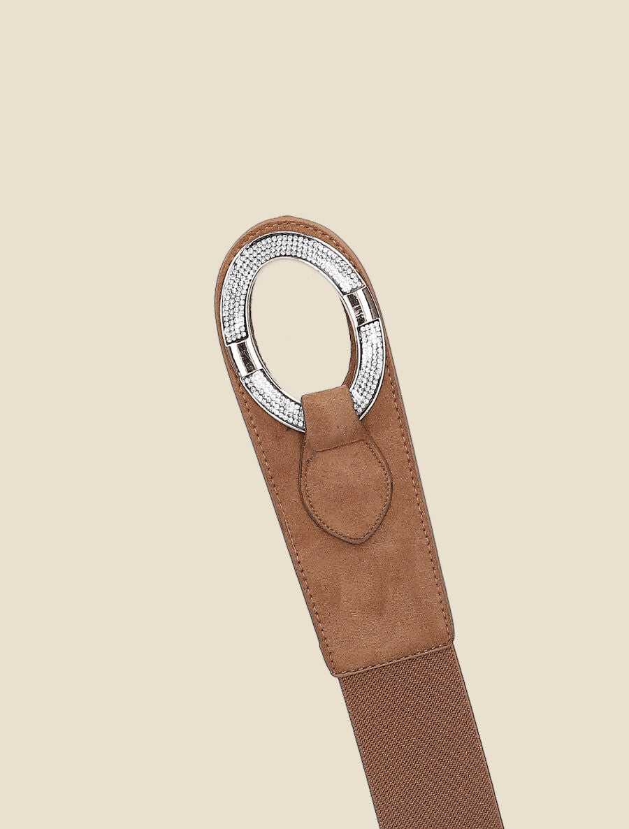 Ceinture en suédine à strass - Camel - 2
