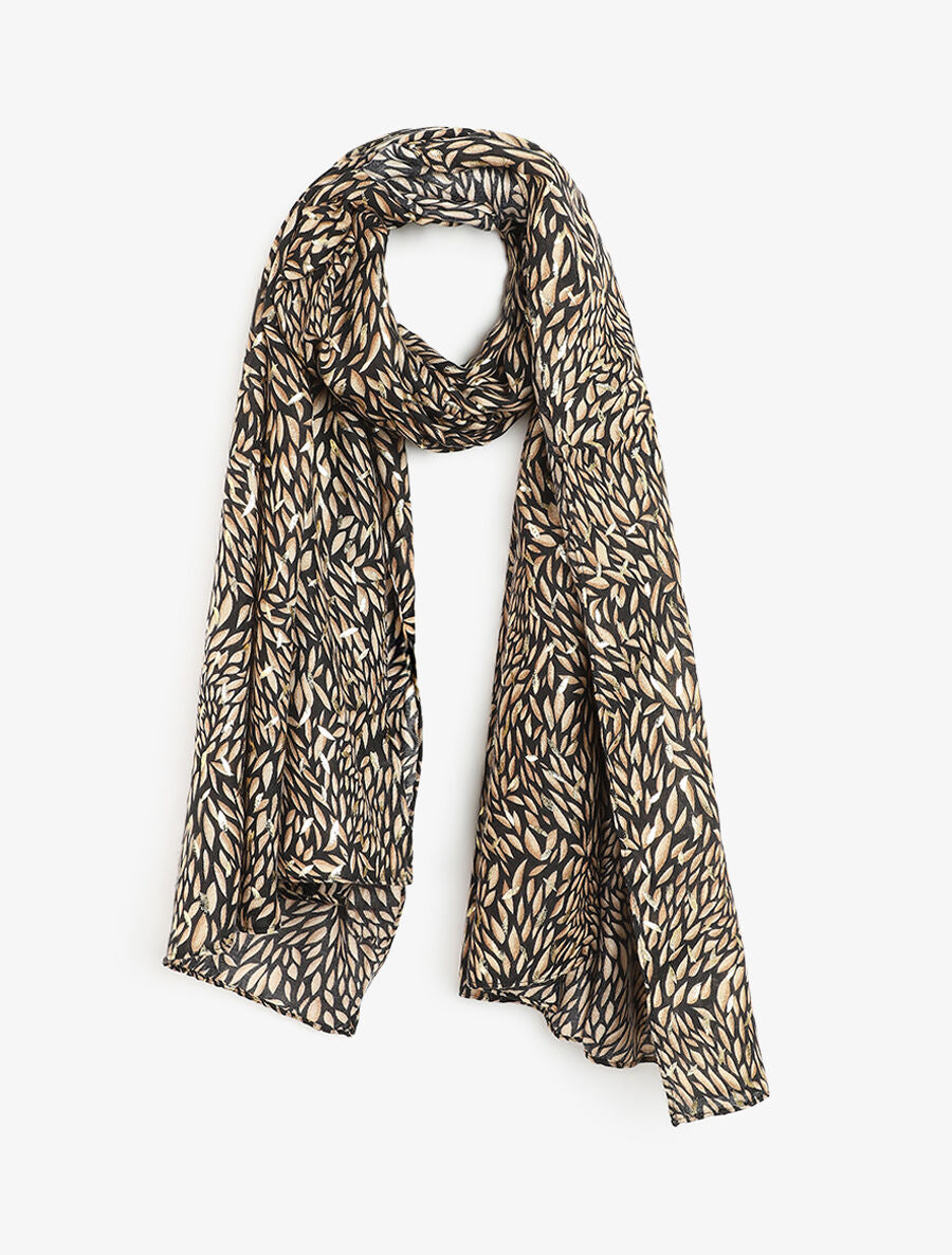 Foulard à imprimé feuilles irisées - Camel - 4
