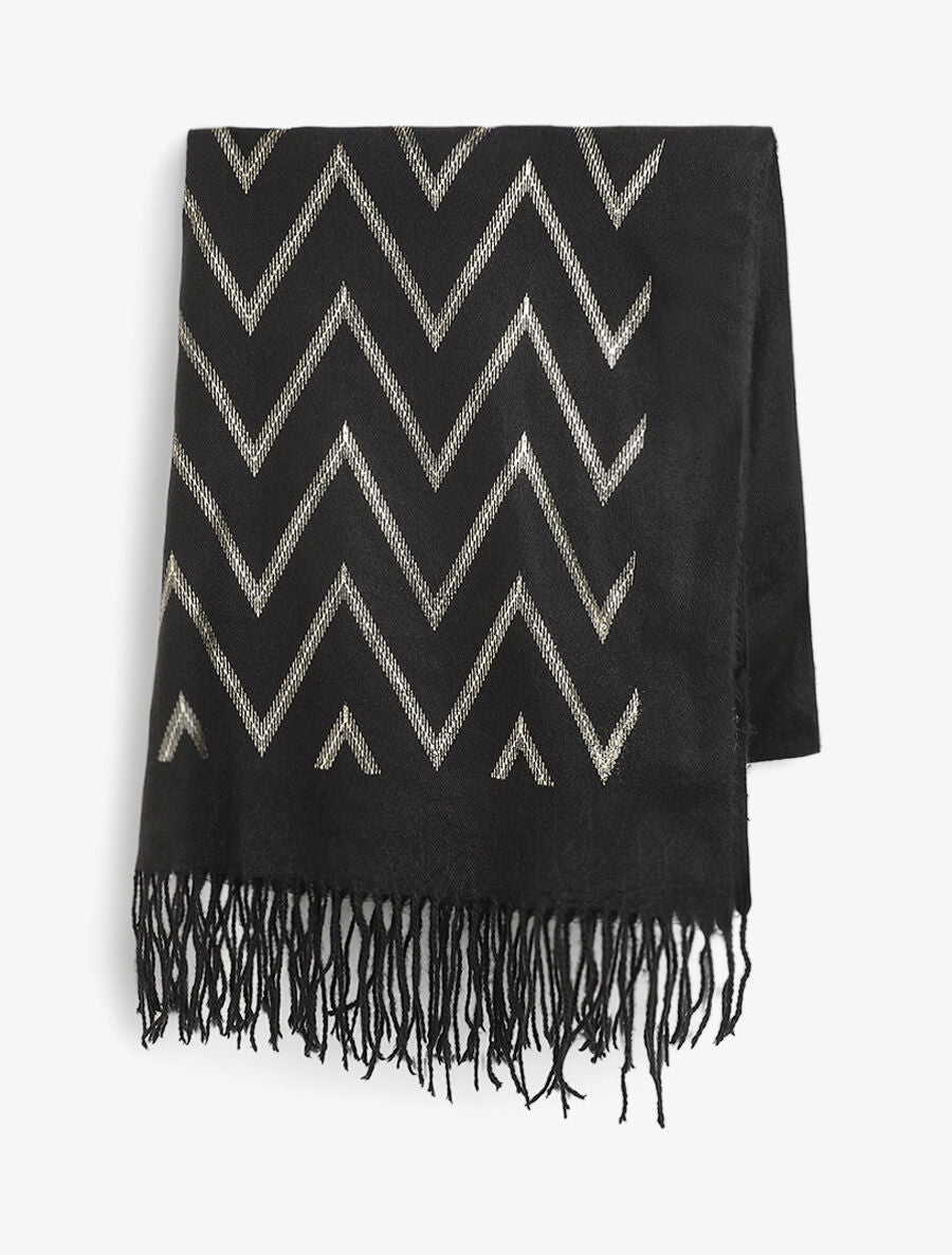 Echarpe à imprimé zig-zag irisés - Noir - 2