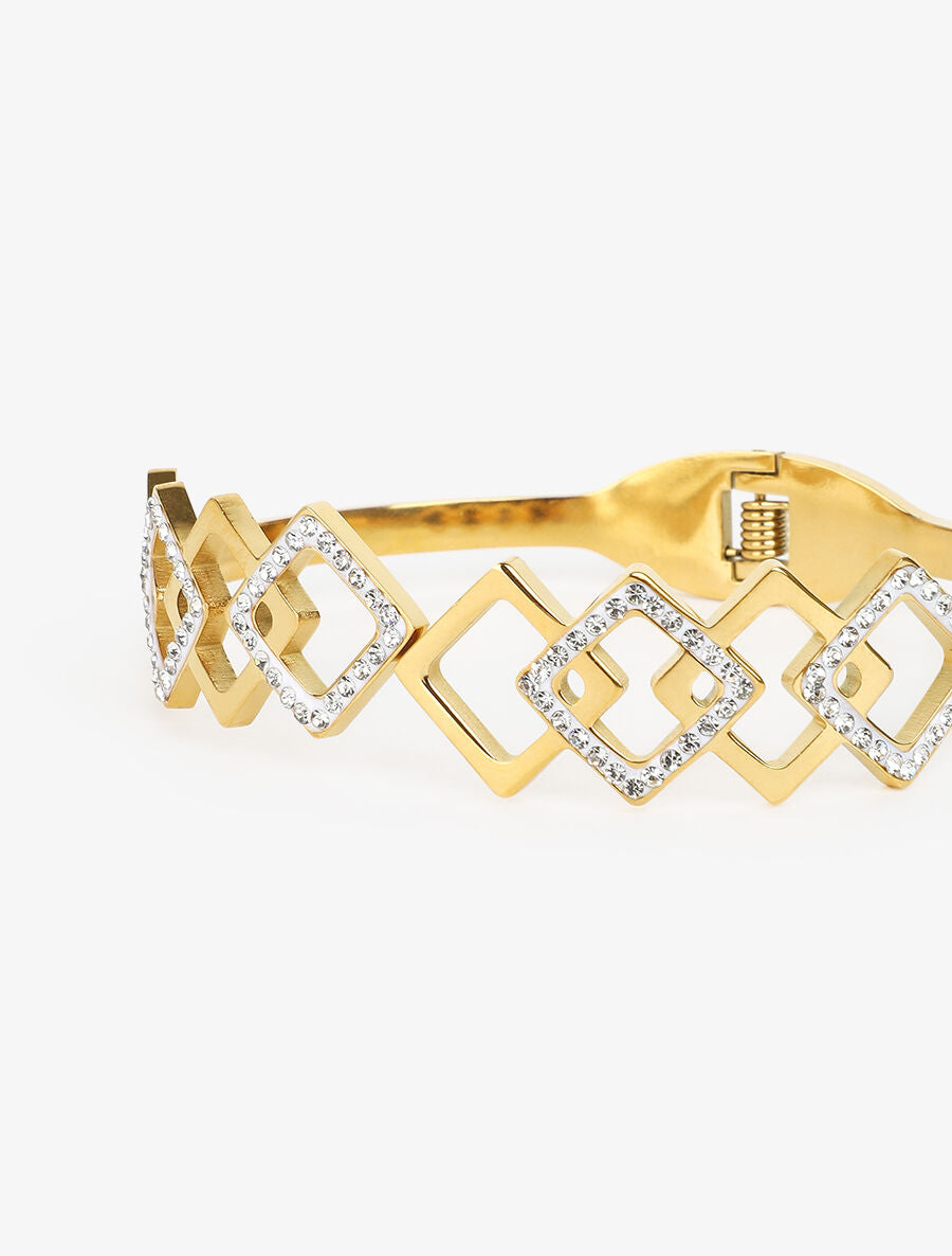 Jonc à motif losanges ornés de zircons - Or - 2