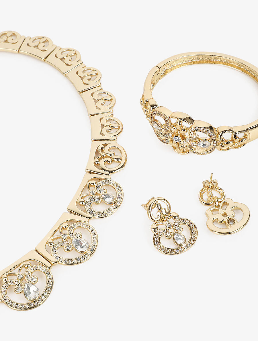 Parure arabesque 3 sets ornée de zircons - Or - 6