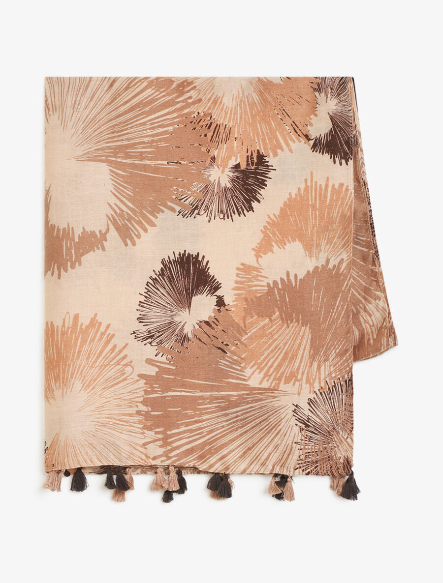 Foulard à pompons imprimé abstrait - Beige - 2